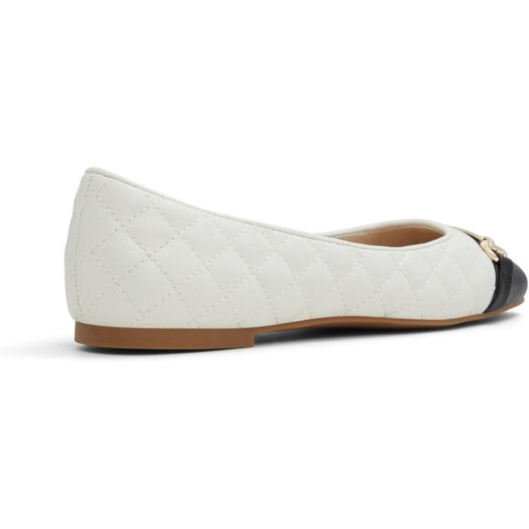Aldo Womens White Black Synthetic Closed Square Toe Low Wedge Heel Ballet Flat - Picture 3 of 6